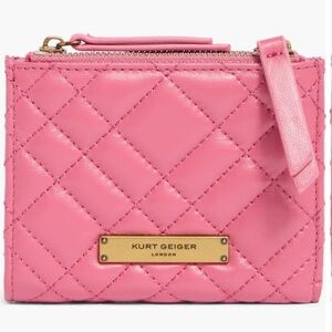 Kurt Geiger Quilted Pink Leather Card Wallet with Gold Plaque